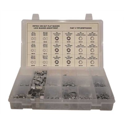 Metric Grade 8.8 Hex Nut Flat Washer and Lock Washer Zinc Plated Assortment (630-Piece)