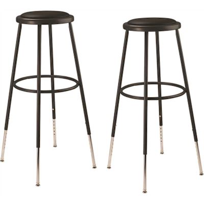 National Public Seating 32 -39 in. Black Height Adjustable Heavy Duty Steel Frame Vinyl Padded Stool (Pack of 2)