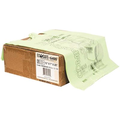 EcoSafe 6400 Compostable Checkout bag 0.85 mil 12"x7"x20" (500 per case)