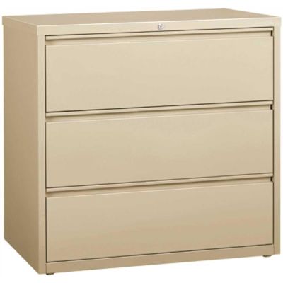 Hirsh 42 in. W 3-Drawer Putty Metal Lateral File Cabinet for Home and Office, Holds Letter, Legal and A4 Hanging Folders