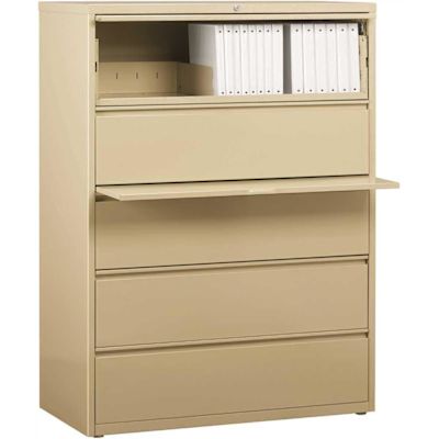 Hirsh 42 in. W 5-Drawer Putty Metal Lateral File Cabinet for Home and Office, Holds Letter, Legal and A4 Hanging Folders