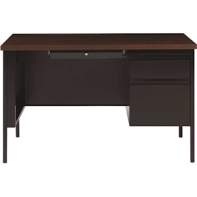 Hirsh 48 in. W x 30 in. D Rectangular Shape Black/Walnut 3-Drawer Executive Desk with Right-Hand Single Pedestal File