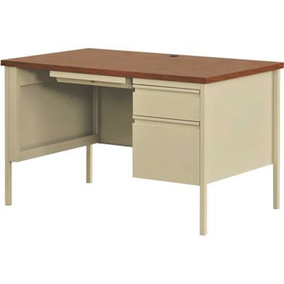 Hirsh 48 in. W x 30 in. D Rectangular Shape Putty/Oak 3-Drawer Executive Desk with Right-Hand Single Pedestal File