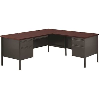 Hirsh 72 in. W x 66 in. D L Shape Charcoal/Mahogany 5-Drawer Executive Desk with Right Hand Return