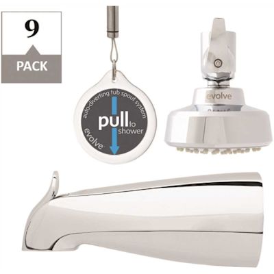 ShowerStart TSV 1-Spray Pattern with 1.5 GPM 3.25 in. Shower Head with Auto Diverting Spout, No Mounts, Chrome, 9-Pack