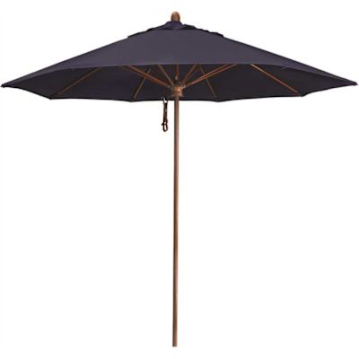 9 ft. Woodgrain Aluminum Commercial Market Patio Umbrella Fiberglass Ribs and Pulley Lift in Navy Sunbrella