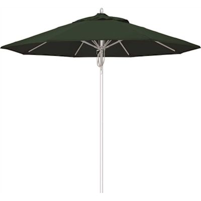 9 ft. Silver Aluminum Commercial Fiberglass Ribs Market Patio Umbrella and Pulley Lift in Forest Green Sunbrella