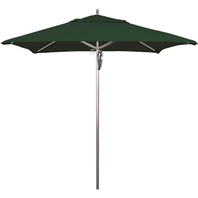 7.5 ft. Square Silver Aluminum Commercial Market Patio Umbrella with Pulley Lift in Forest Green Sunbrella