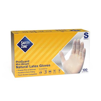 THE SAFETY ZONE Powder Free Latex Disposable Gloves, Natural, Small