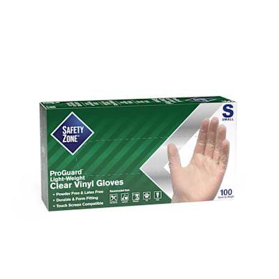 THE SAFETY ZONE Powder Free Vinyl Disposable Gloves, Clear, Small