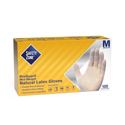 THE SAFETY ZONE Powder Free Latex Disposable Gloves, Natural, Medium