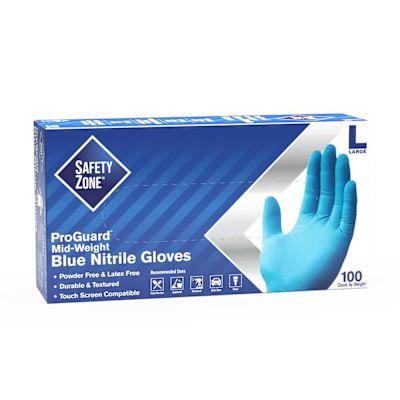 THE SAFETY ZONE Powder Free Nitrile Disposable Gloves, Blue, Large