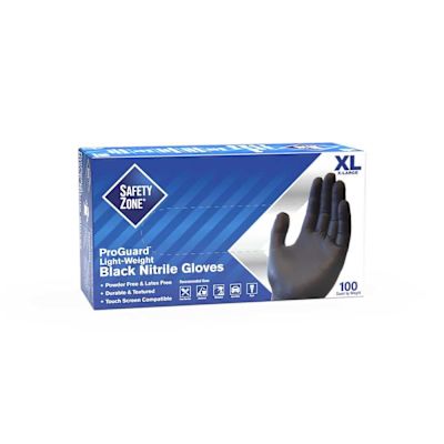 THE SAFETY ZONE Powder Free Nitrile Disposable Gloves, Black, Extra Large