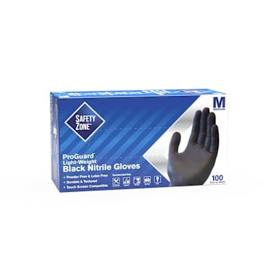 THE SAFETY ZONE Powder Free Nitrile Disposable Gloves, Black, Medium
