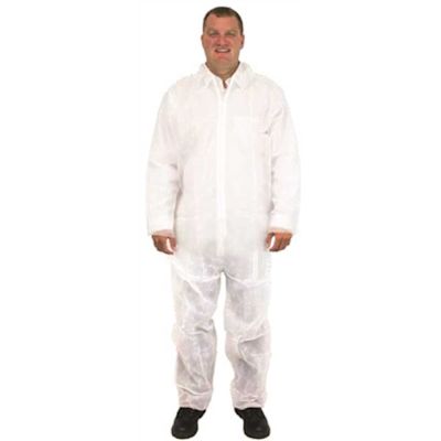 THE SAFETY ZONE PolyLite Coverall, Zip Front, Open Wrists, White, 2X