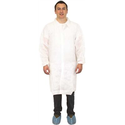The Safety Zone PolyLite Lab Coat, Polypropylene, White, Elastic Wrists, LG