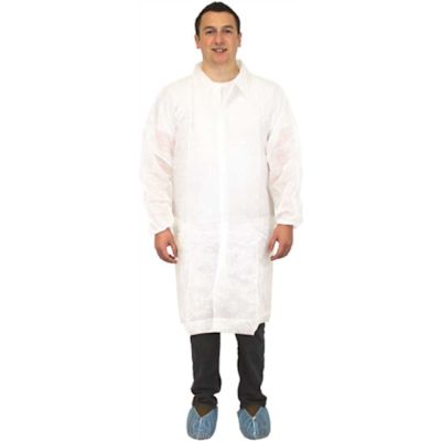 The Safety Zone PolyLite Lab Coat, Polypropylene, White, w/Pockets & Elastic Wrists, XL