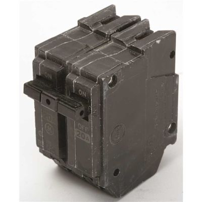 GE 20 Amp Double Pole Thick Breaker, Hacr Rated, Requires Two 1" Spaces