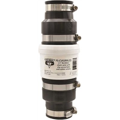 GLENTRONICS 1 Â½" PVC Klunkless/QuietCheck Slip check valve with two rubber couplings