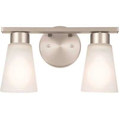 14" Brushed NICKEL 2 Light Vanity Light With Satin Etched Glass Shades