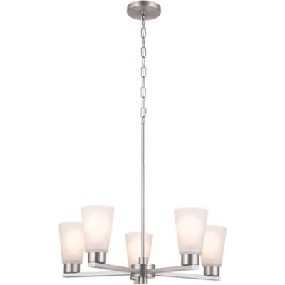 Chandelier Satin Etched Glass Shades And Brushed NICKEL Finish