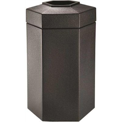 Polytec Hexagon Trash Receptacle, 50 Gallon, Black