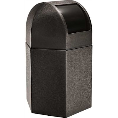 45 Gallon Polytec Hexagon Black Trash Can With Dome Lid