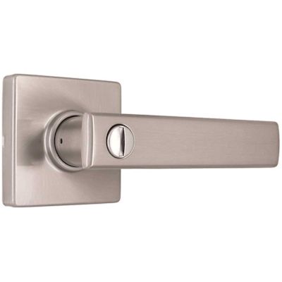 Shield Security Bed/Bath Privacy Door Lever With Square Rose, Satin Nickel