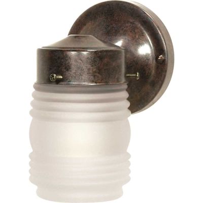 Satco Nuvo Old Bronze One-Light 6 Porch Wall Mason Jar Fixture, Frosted Glass