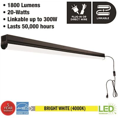 Eti 4' LED Garage Workshop Linkable Ceiling Strip Light, 1800 Lumen, Matte Black