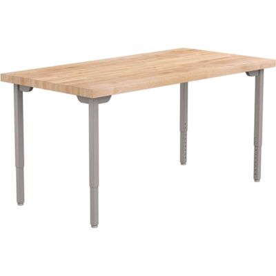 National Public Seating Adjust Height Utility Table With Butcherblock, 30x72
