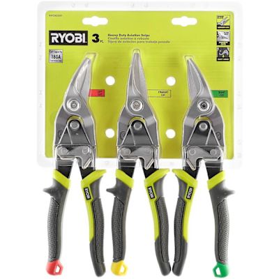 RYOBI Heavy Duty Aviation Snips With Left, Right And Straight Snips, 3 Piece