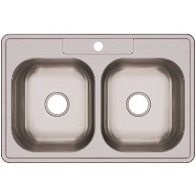 Elkay Dayton Ss 33x22x8-1/16" 1-Hole Equl Double Bowl Drop Lustrous Steel Faucet