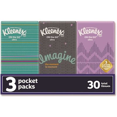Kleenex Facial Tissue Pocket Packs, 3-Ply, 30 Sheets/pack, Carton Of 1080