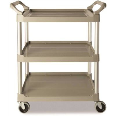 Rubbermaid Commercial Economy Plastic Cart, Three-Shelf, Platinum