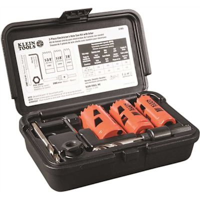 Klein Tools 3-Piece Electrician's Hole Saw Kit With Arbor