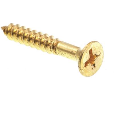 Generic Wood Screws, Flat Hd, Phil Dr, #10 X 1-1/4in, Brass, Package Of 100