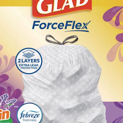 Forceflex Kitchen Drawstring Trash Bags, 13 Gal, Gain Lavender With Febreze Freshness, 24 X 27.38, White, 80/Box