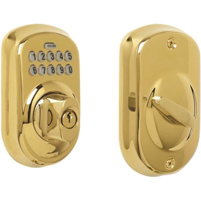 Schlage Plymouth Keypad Deadbolt With Turn-Lock, Brass