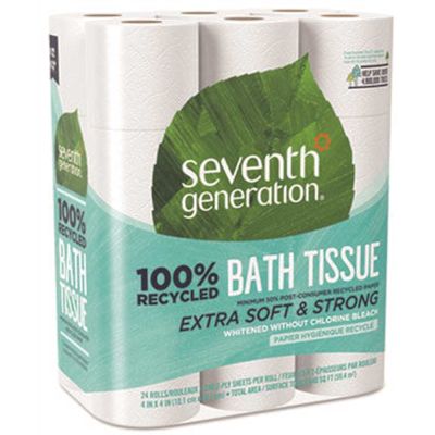 Seventh Generation 100% Recycled Bathroom Tissue, 2 Ply, White, Package Of 24
