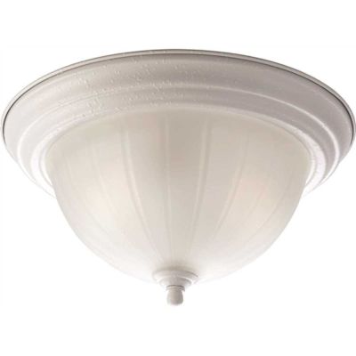 Progress Lighting White Two-Light Flush Fixture With Etched Ribbed Glass