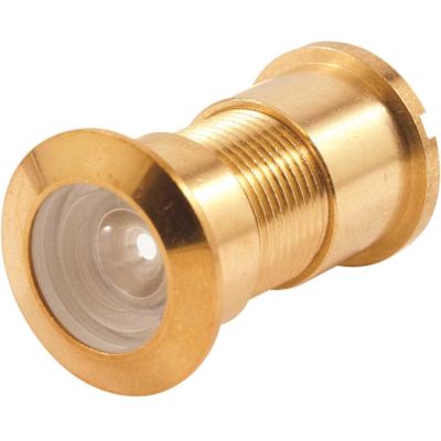 Defender Security Door Viewer, 130-Degree, Solid Brass, Big Eye, 1in, Glass Lens