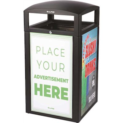 Alpine Industries Rugged 40 Gallon Outdoor Trash Container, With Advertisement