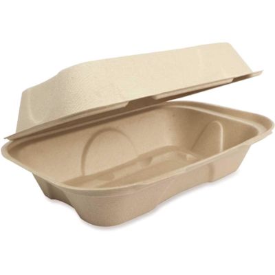 World Centric Fiber Hinged Containers Hoagie Box 9.2 X 6.4 X 3.1 Case Of 500
