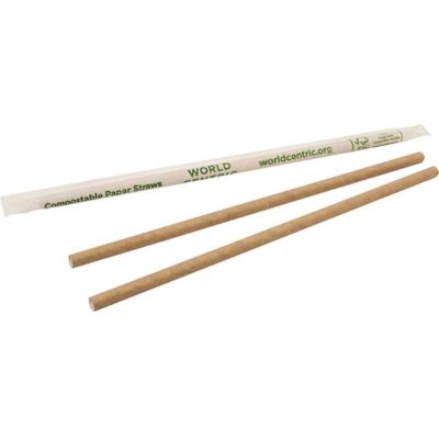 World Centric Sustainable Kraft Paper Straws, Wrapped, 8", Natural, Case Of 6000