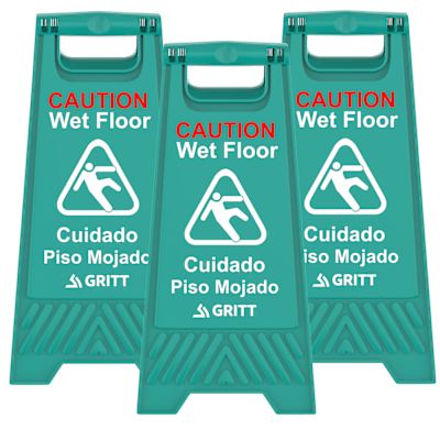 Gritt Commercial Green Caution Wet Floor Sign Package Of 3