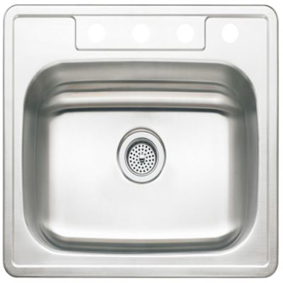 Seasons 25w X 22l X 8d Single Bowl Topmount 4-Hole 20g Stainless Steel Sink