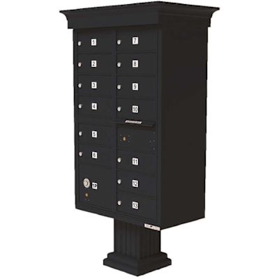 Florence USPS Delivery Pedestal Mounted vogue Classic Cluster Box Unit with 13 Mailboxes, 1 Parcel Locker in Black