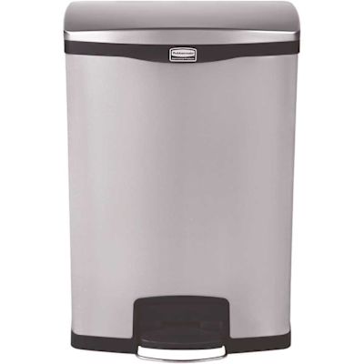 Rubbermaid Commercial Products Slim Jim Step-On Black 24 gal. Stainless Steel Front Step Trash Can