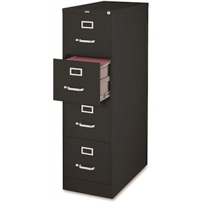 Lorell 18 in. x 26-1/2 in. x 52 in. Black Vertical File Cabinet with 4-Drawers, Security Lock and Legal Files